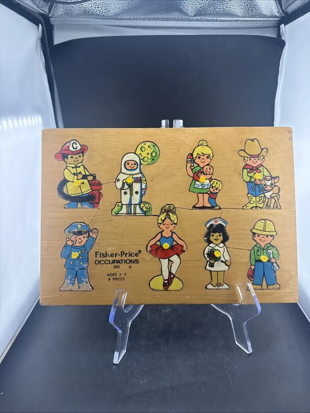Vintage Fisher-Price Wooden Puzzle #503 OCCUPATIONS, 8 pieces